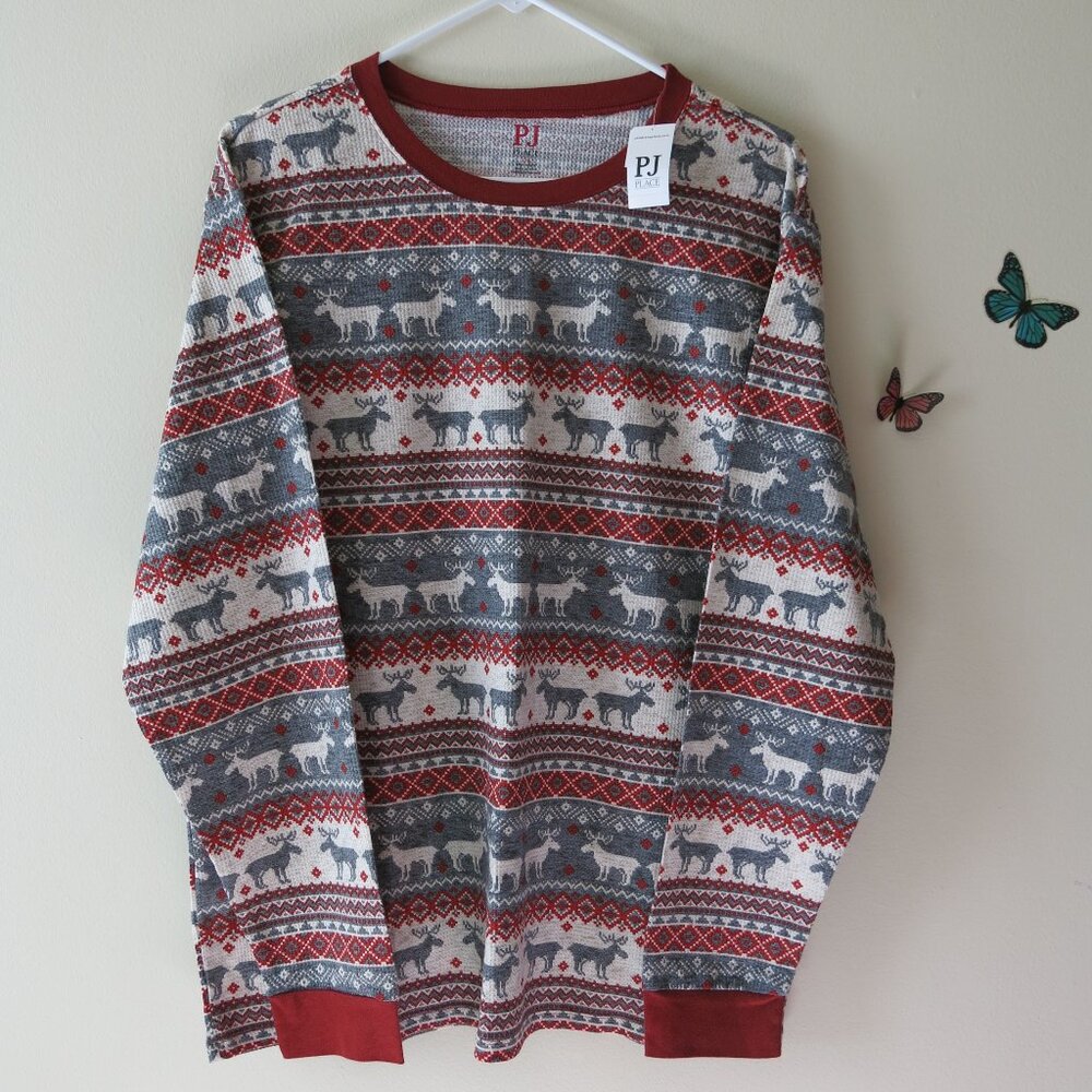 PJ Place Men's Christmas Reindeer Better Cotton Top Pajama Size L